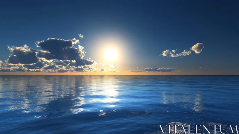 Peaceful Seascape with Sun and Clouds AI Image