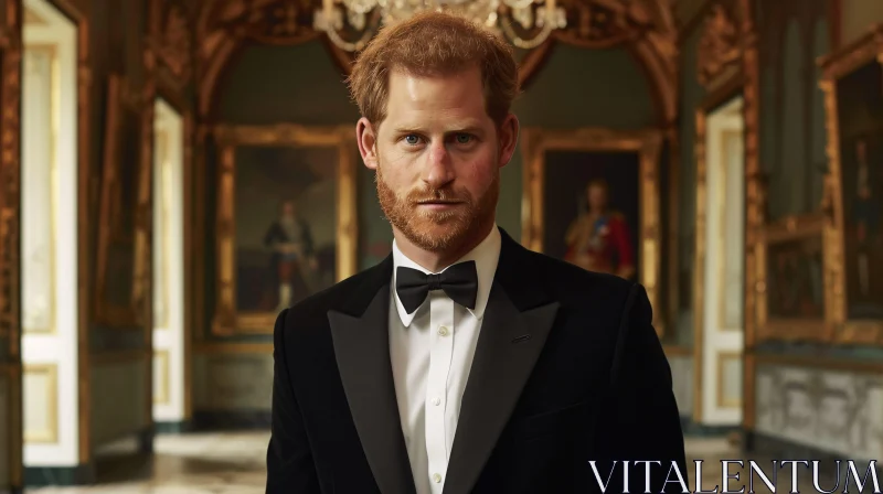 Prince Harry in an Opulent Hall AI Image