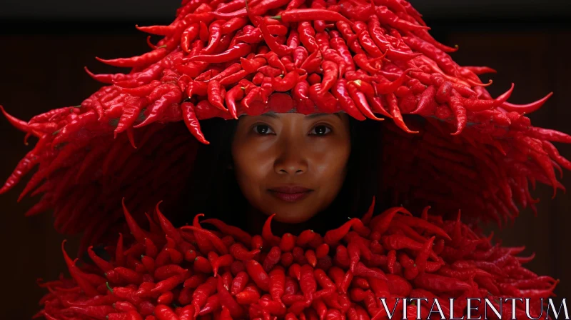 AI ART Captivating Woman with Red Chili Hat - National Geographic Style
