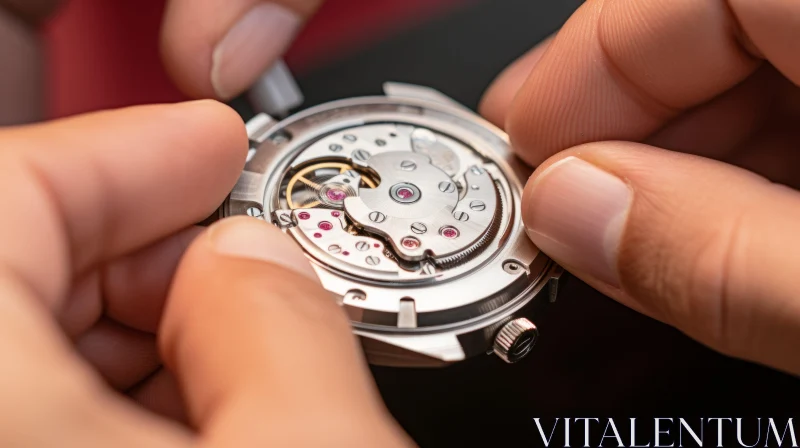 Craftsman Inspecting Watch Movement in Workshop AI Image
