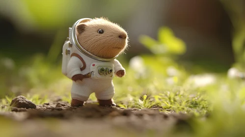 Hamster Robot in a Spacesuit Amidst Nature