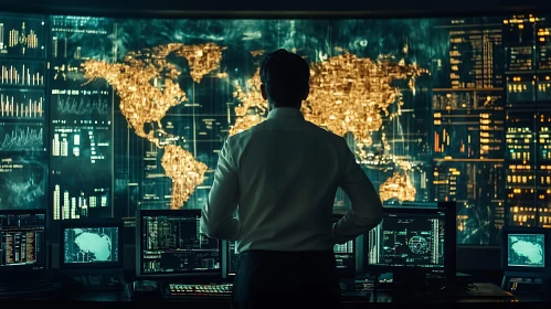 Man Overseeing Global Network Data Flow