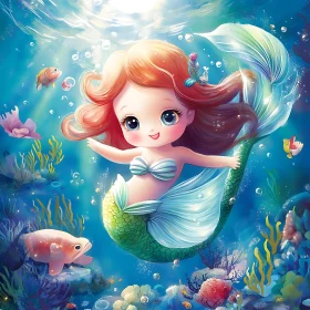 Cartoon Mermaid in Underwater Paradise