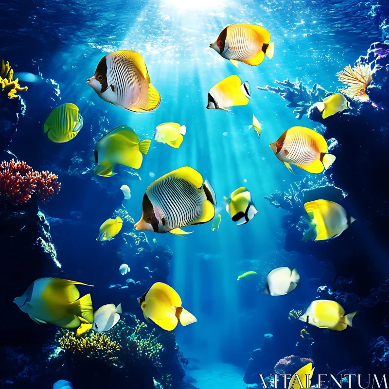 AI ART Underwater Marine Life with Yellow Fish