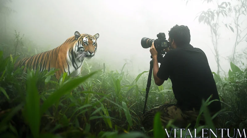 Tiger Portrait in Misty Jungle AI Image