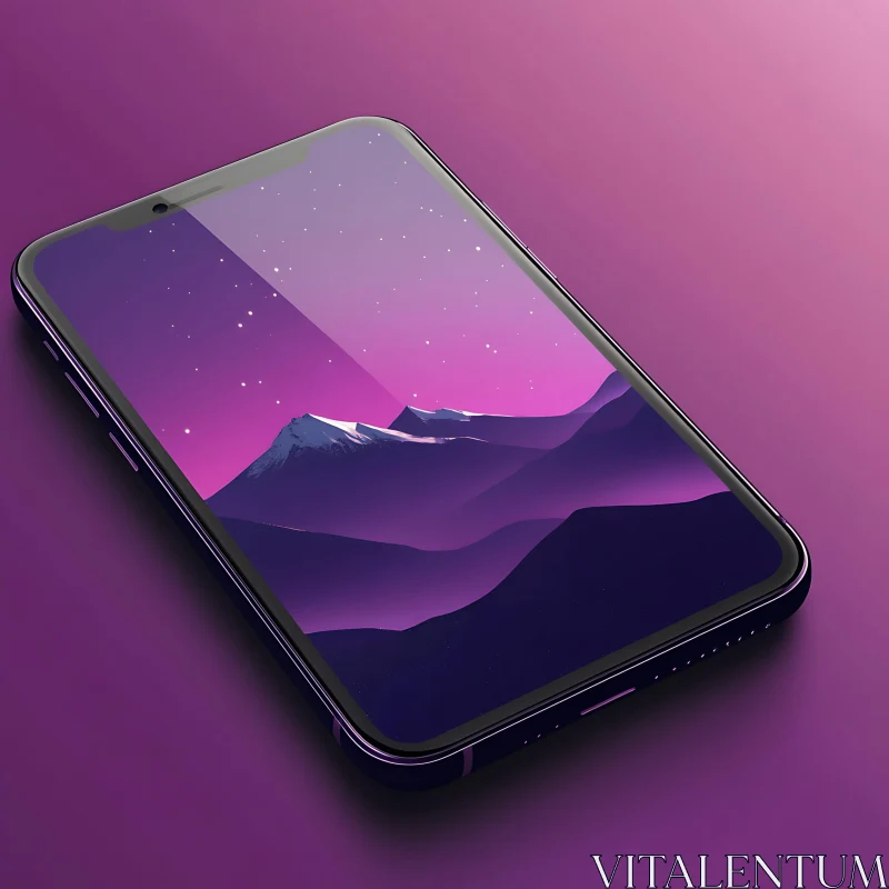 Violet Sky Mountain on Mobile Screen AI Image