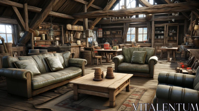 Rustic Country Cottage Interior - Vintage and Industrial Elements AI Image