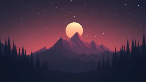 Serene Mountain Landscape at Night