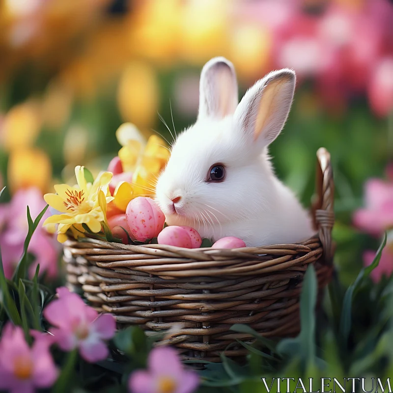 Easter Bunny with Flowers and Eggs AI Image