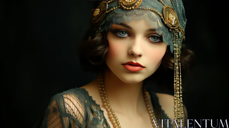 1920s Fashion: A Photorealistic Portrayal of Feminine Beauty AI Image