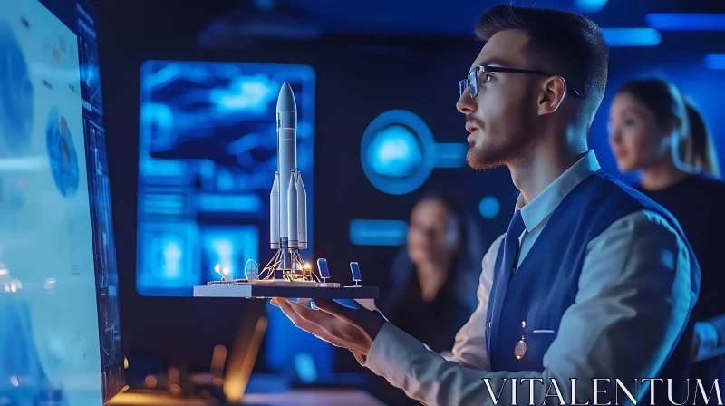 AI ART Man Holding Rocket Model