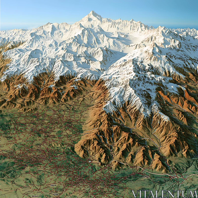 Snowy Peaks Aerial Landscape AI Image