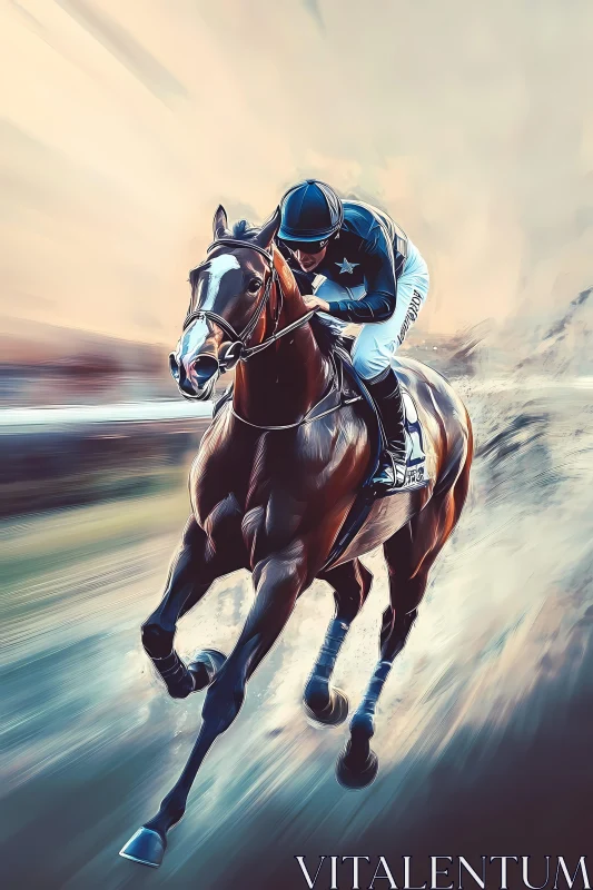 Thrilling Horse Racing Scene with Jockey and Racehorse AI Image