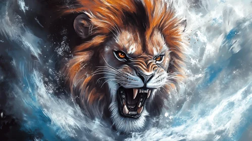 Angry Lion with Fiery Mane