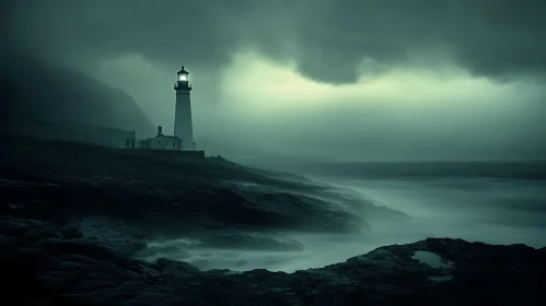 Coastal Lighthouse at Night