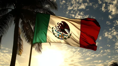 Flag of Mexico with Palm Trees