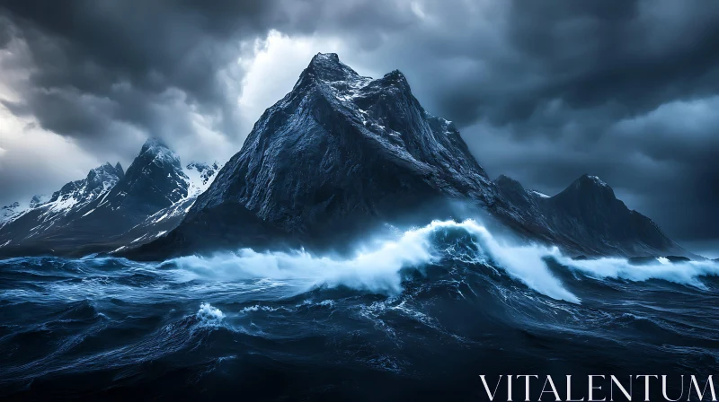 Stormy Ocean Mountain View AI Image