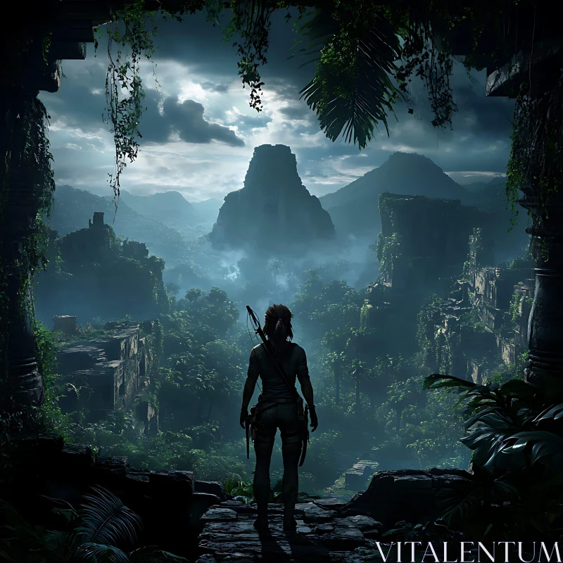 Misty Jungle View from Ancient Ruins AI Image