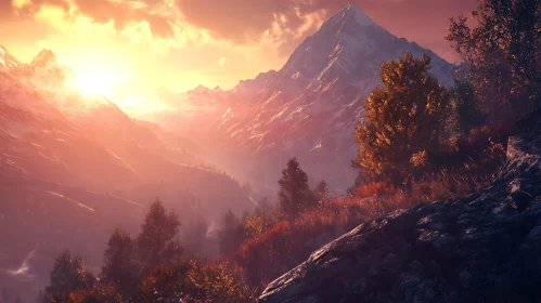 Sunset Over Mountain Peaks