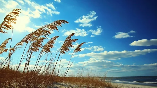 Coastal Grass Under Blue Sky