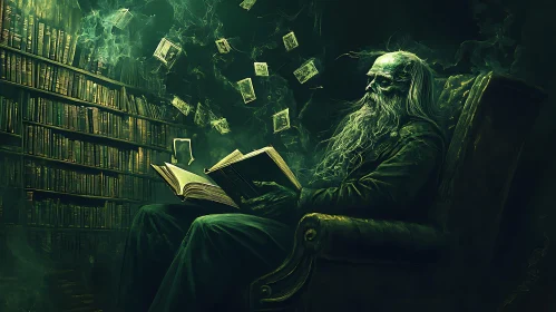 Old Wizard Lost in Magical Book
