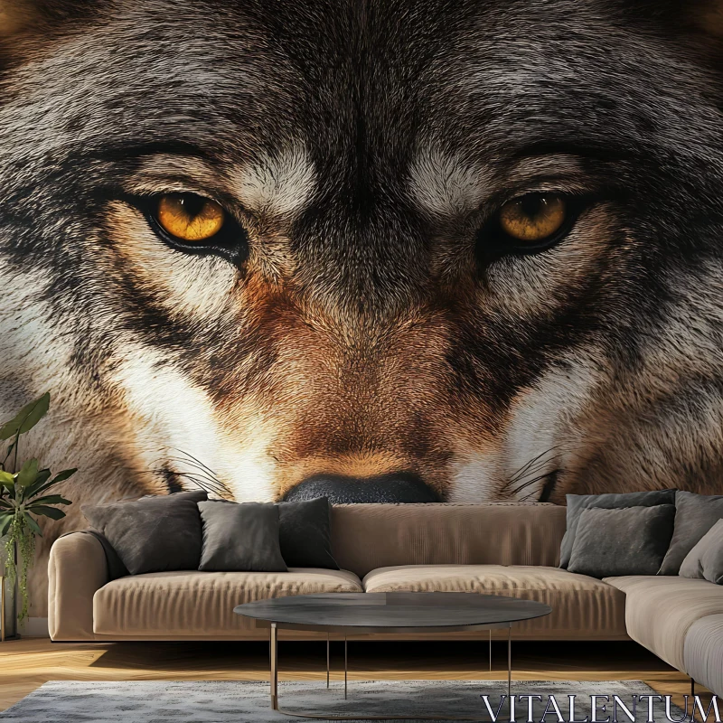 AI ART Striking Wolf Mural in Contemporary Living Room