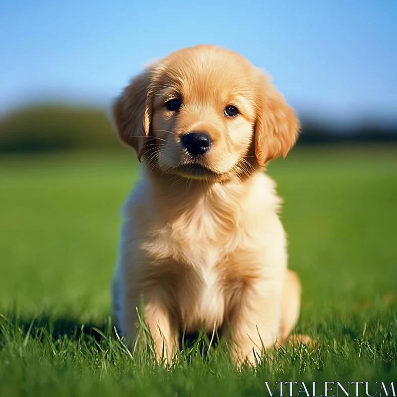 Cute Golden Retriever Puppy in a Field AI Image