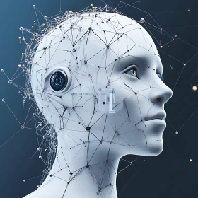 Futuristic Cyborg Head with Intricate Network