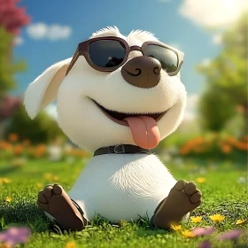 Cartoon Dog in Sunglasses During a Sunny Day