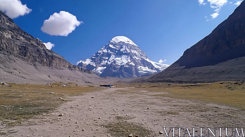 Mountain Landscape with Snow-Capped Peak AI Image