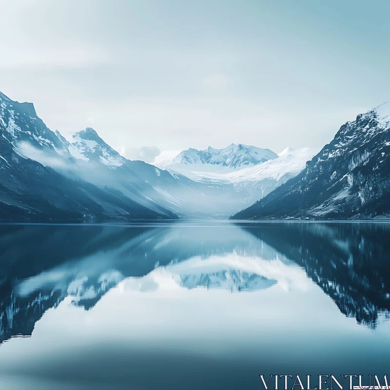 AI ART Still Lake Reflecting Snowy Mountain Peaks