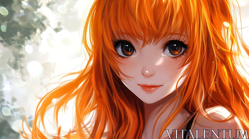 Cheerful Anime Character with Red Hair AI Image