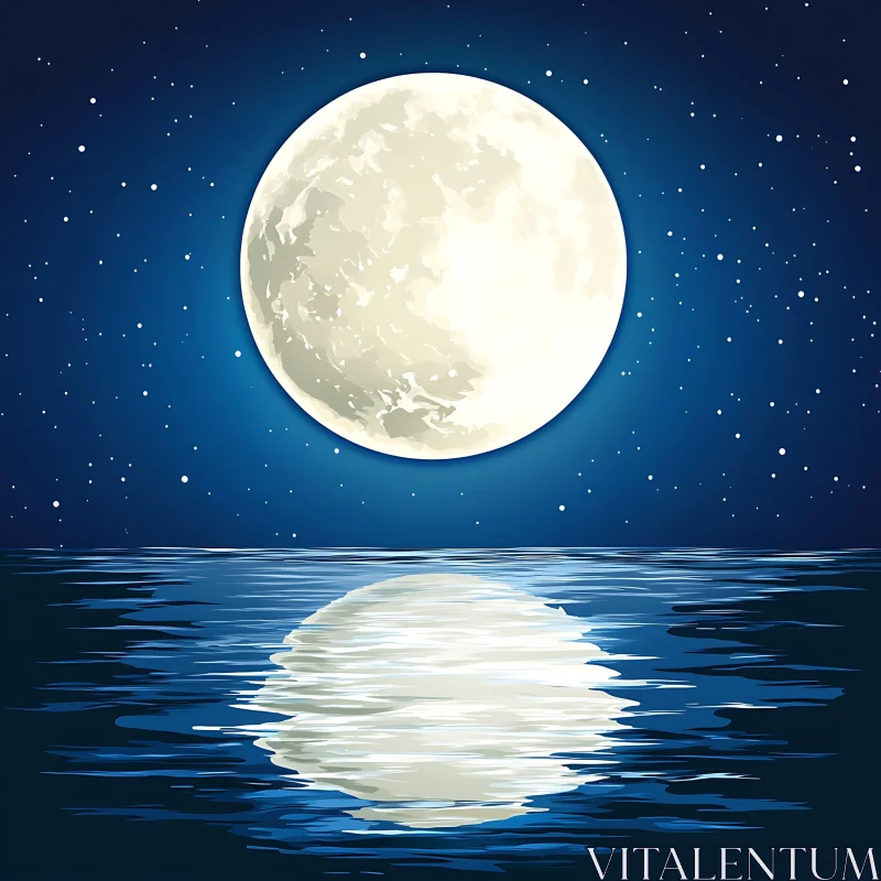 AI ART Night Reflection: Moon and Stars Over Water