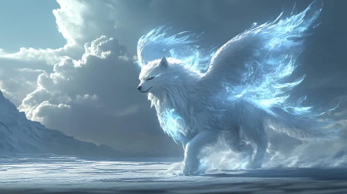 Ethereal Winged Wolf on Snow