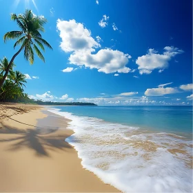 Tropical Beach Scene with Blue Sky