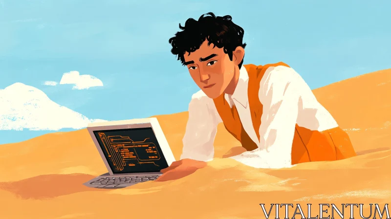 Laptop in Desert AI Image