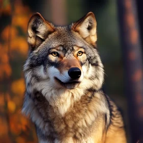 Close-up of a Wolf in the Woods