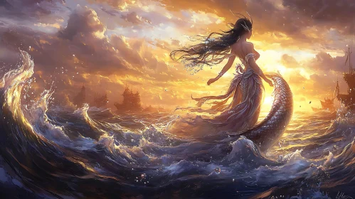 Golden Sea Mermaid Art