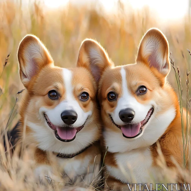 Charming Corgi Duo in Nature AI Image