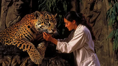 Gentle Encounter: Woman and Jaguar Portrait