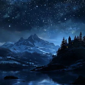 Starry Night Mountain Landscape