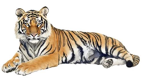 Watercolor Painting of a Tiger Lounging