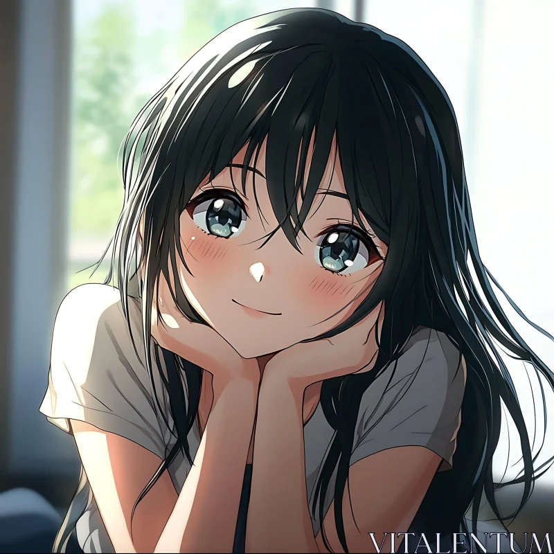 Anime Portrait of a Smiling Girl AI Image