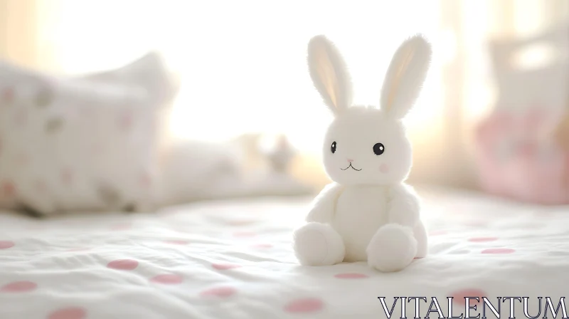 Fluffy Bunny on Polka Dot Bedding AI Image