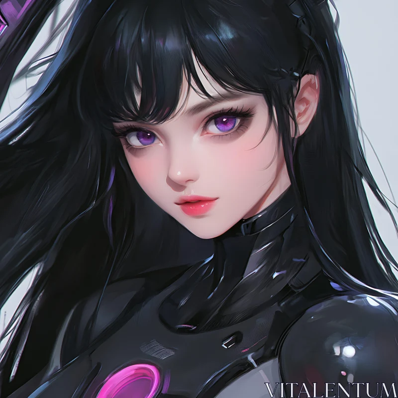 Violet-Eyed Anime Character in Futuristic Outfit AI Image