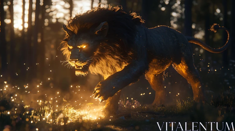 Lion in the Woods AI Image