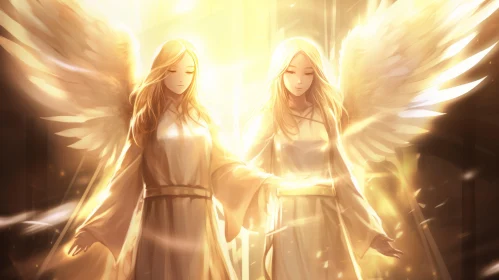 Anime-inspired Angelic Figures Illuminated in Golden Light
