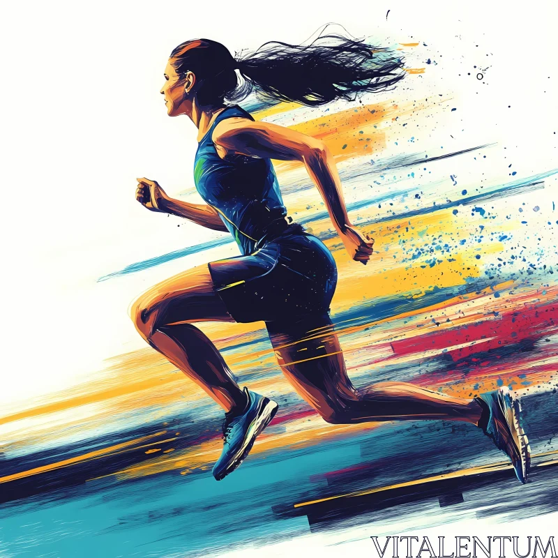 AI ART Energetic Depiction of a Female Runner in Motion