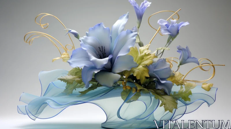 AI ART Delicate Blue Flowers in a Vase - Organic and Ethereal Composition