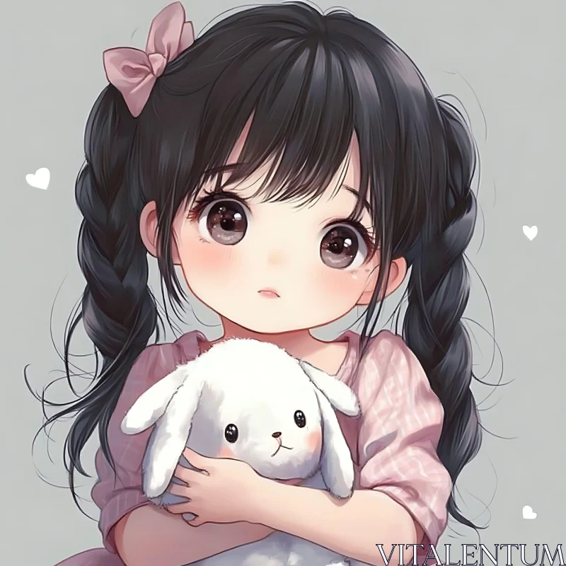 Adorable Anime Child with Soft Toy Art AI Image